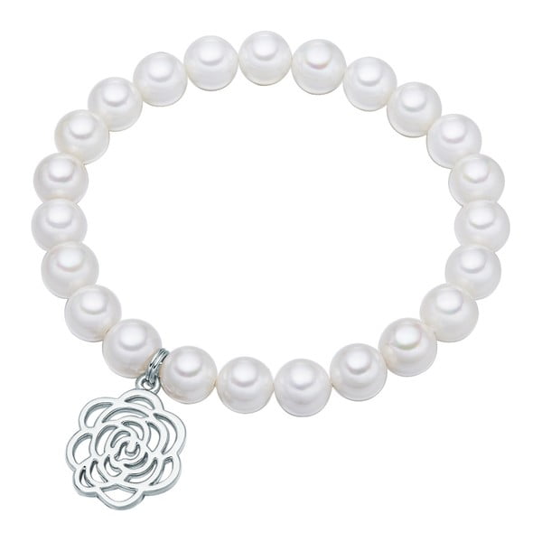 Biely perlový náramok Pearls of London Flower, dĺžka 19 cm