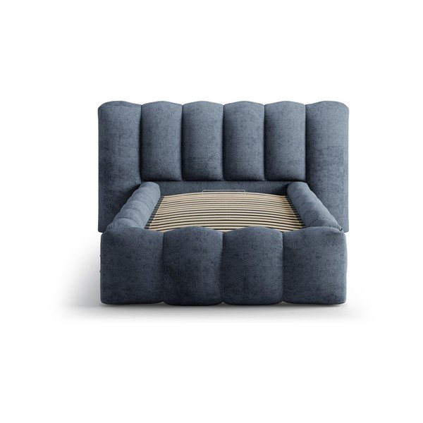 Tmavomodrá čalúnená jednolôžková posteľ s úložným priestorom s roštom 90x200 cm Lupine – Micadoni -image-3