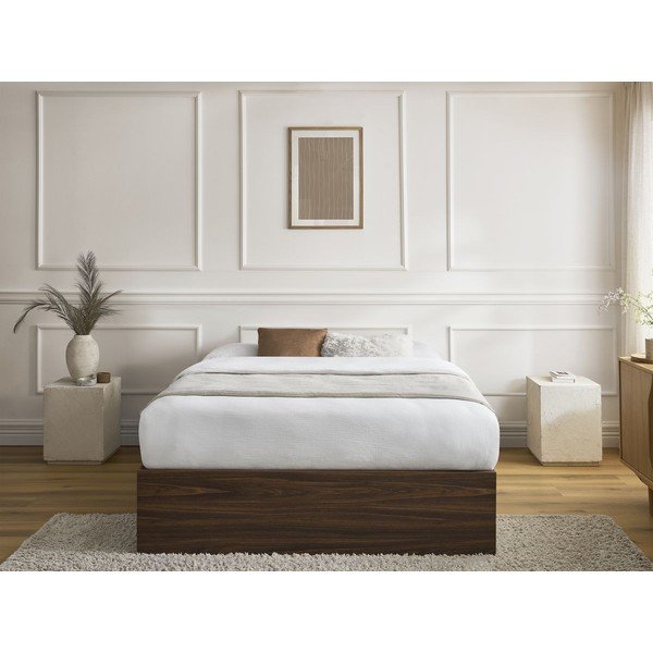 Tmavohnedá dvojlôžková posteľ z drevotriesky v dekore brezy s úložným priestorom/bez čela s roštom 140x190 cm Mara – Bobochic Paris-image-4