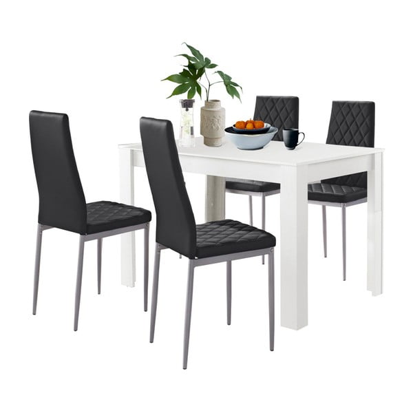 Set bieleho jedálenský stola a 4 čiernych jedálenských stoličiek Støraa Lori and Barak, 120 x 80 cm