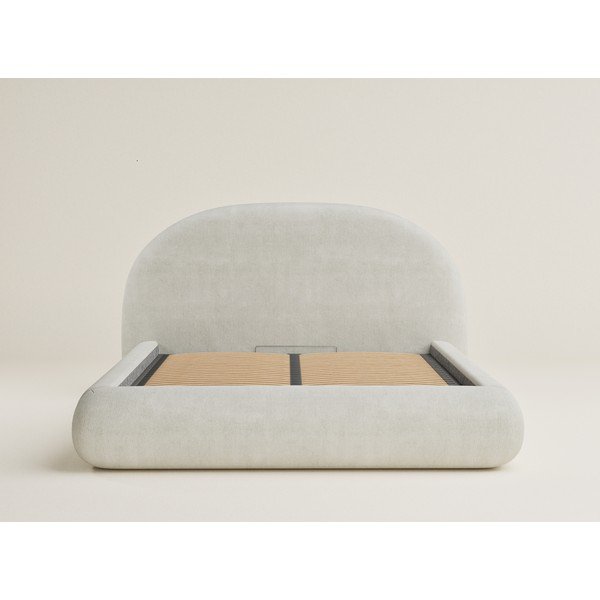 Krémová čalúnená dvojlôžková posteľ s úložným priestorom s roštom 180x200 cm Maumere – Maison de Rêve-image-2