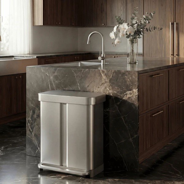 Oceľový odpadkový kôš 34+24 l na triedený odpad/pedálový v matne striebornej farbe – simplehuman-image-3