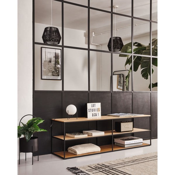 Čierny/v prírodnej farbe TV stolík v dekore duba 160x50 cm Yoana - Kave Home-image-4