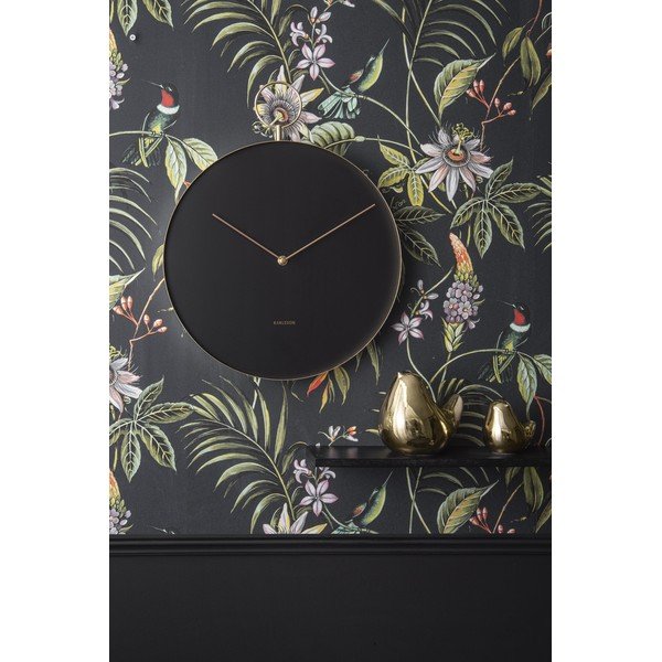 Čierne kovové nástenné hodiny Karlsson Hook, ø 34 cm-image-1