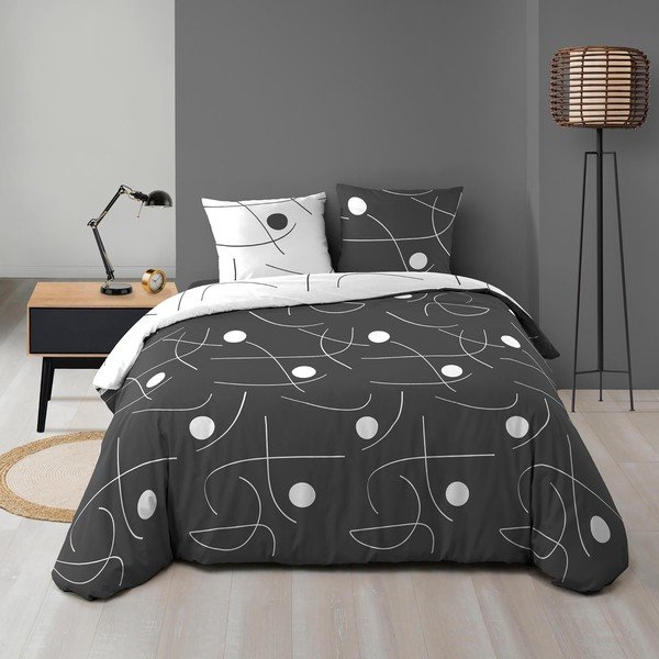 Biele/tmavosivé 3-dielne obliečky na dvojlôžko/predĺžené z mikrovlákna 240x220 cm Sonate – douceur d'intérieur-image-2