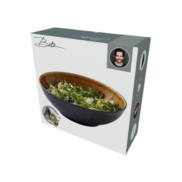 Čierna kameninová šalátová misa s vnútornou glazúrou v okrovej farbe Bitz Mensa, priemer 30 cm-image-3