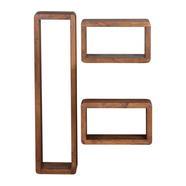 Sada 3 nástenných políc z masívneho sheeshamového dreva Skyport BOHA-image-2
