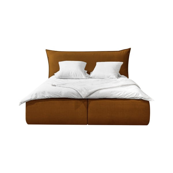 Okrovožltá čalúnená dvojlôžková posteľ s úložným priestorom s roštom 180x200 cm Jade – Bobochic Paris