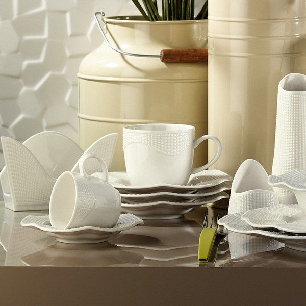 Sada 6 šálok s tanierikom z bieleho porcelánu Kutahya Anna, 50 ml-image-1