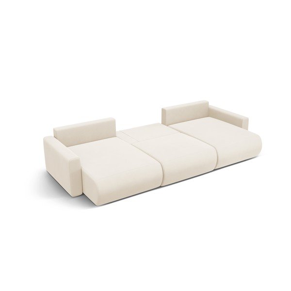 Béžová zamatová rozkladacia rohová pohovka s úložným priestorom (do "U") Belfast – Cosmopolitan Design-image-3