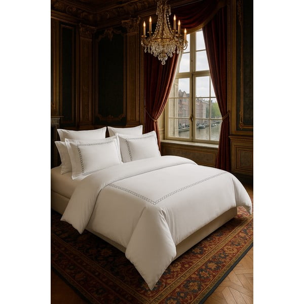 Biele obliečky na jednolôžko z bavlneného saténu s plachtou/6-dielne 140x200 cm Whispered Serenity – Mila Home Luxury-image-1