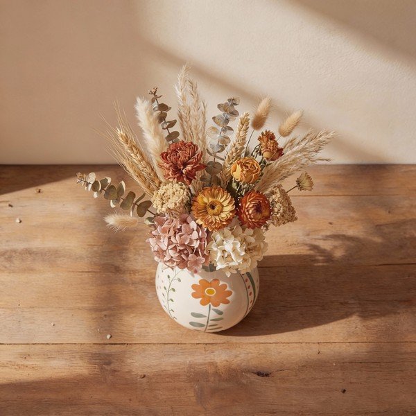 Krémová ručne maľovaná váza z kameniny (výška 17 cm) Taza – Bloomingville-image-3