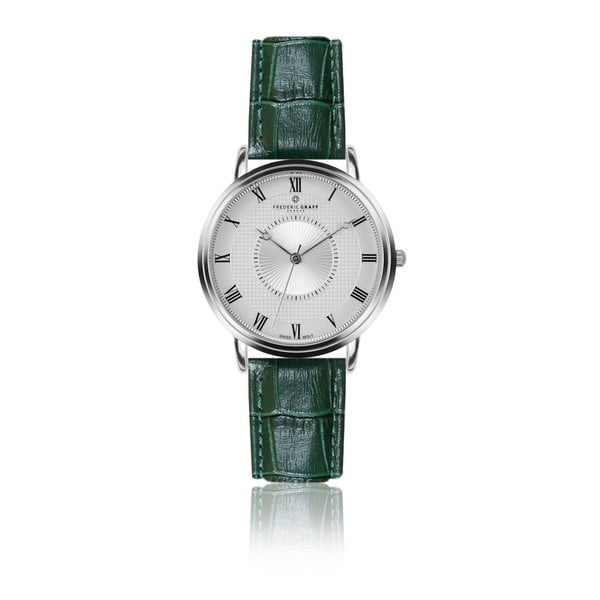 Pánske hodinky s tmavozeleným remienkom z pravej kože Frederic Graff Silver Grand Combine Croco Dark Green