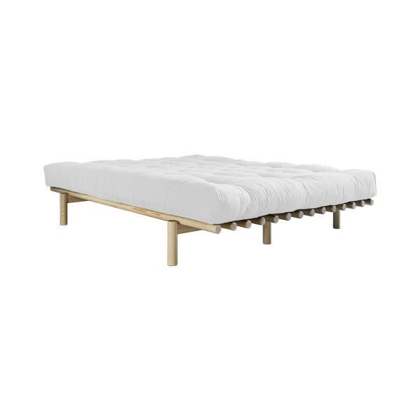 Dvojlôžková posteľ z borovicového dreva s matracom Karup Design Pace Double Latex Natural Clear/Natural, 140 × 200 cm