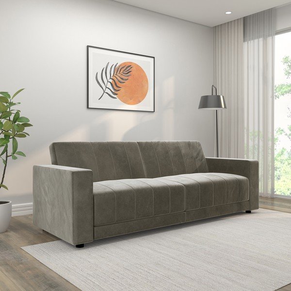 Taupe zamatová polohovacia/rozkladacia pohovka 225 cm Allie II – Støraa-image-1