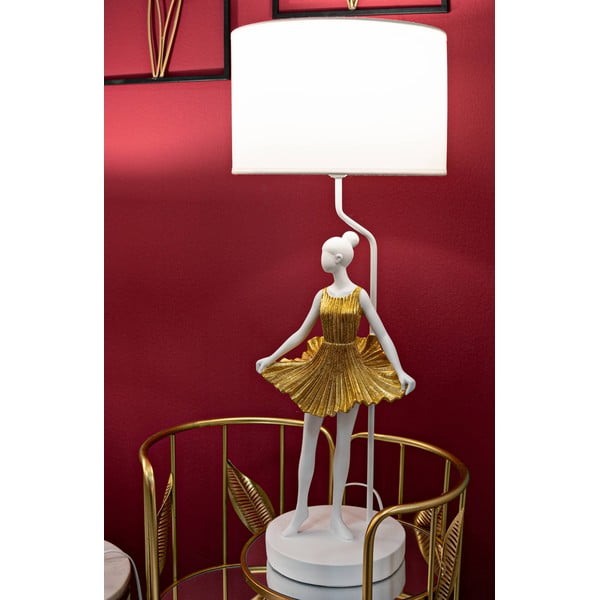 Stolová lampa s textilným tienidlom v bielo-zlatej farbe (výška 90,5 cm) Dancer – Mauro Ferretti-image-1