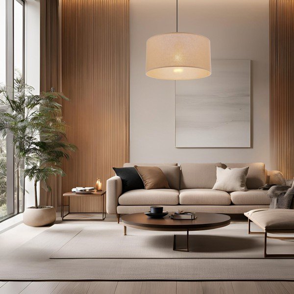 Béžové závesné svietidlo s textilným tienidlom ø 40 cm Shanti – Candellux Lighting-image-1