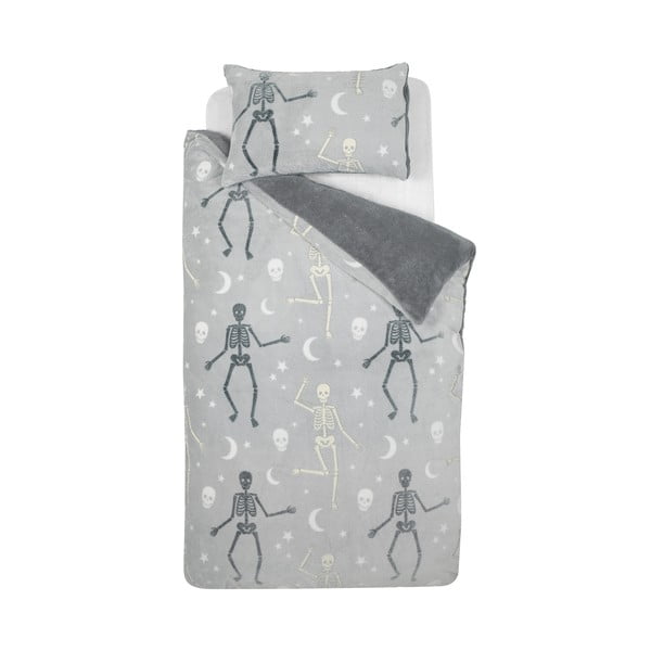 Sivé detské obliečky so svietiacim efektom na dvojlôžko z mikroplyšu 200x200 cm Halloween Skeleton – Catherine Lansfield