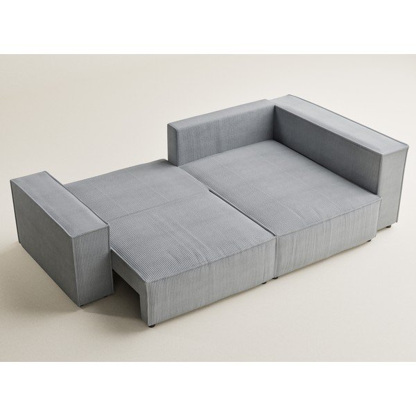 Sivá menčestrová rozkladacia/s úložným priestorom rohová pohovka (pravý roh/do L) Tonga – Maison de Rêve-image-3