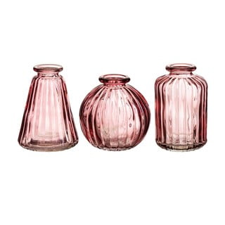 Súprava 3 ružových sklenených váz Sass & Belle Bud
