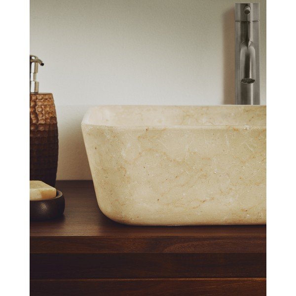 Béžové kamenné umývadlo 40x40 cm Darnen – Kave Home-image-2