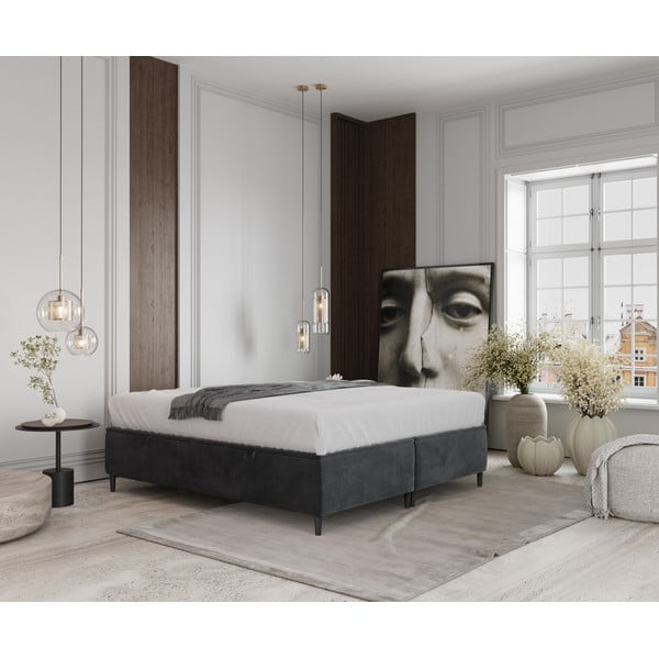 Antracitovosivá čalúnená dvojlôžková posteľ s úložným priestorom 140x200 cm Tate – Maison de Rêve-image-1