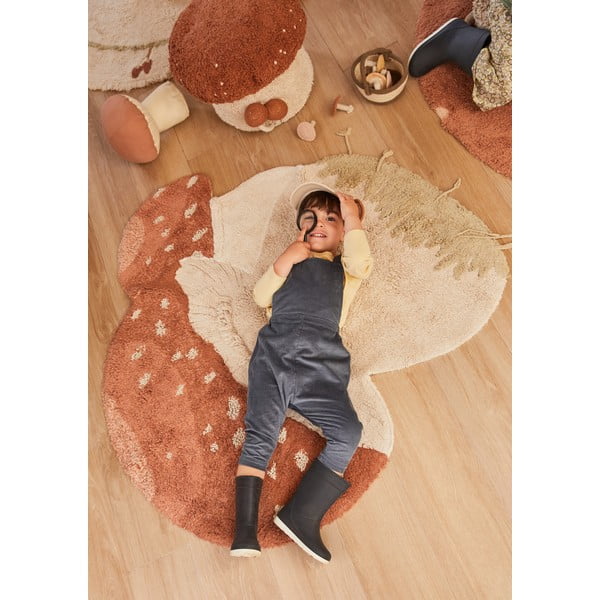 Prateľný ručne tkaný bavlnený detský koberec v tehlovej farbe krémový 120x120 cm Boletus – Lorena Canals-image-4