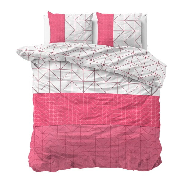 Ružovo-biele obliečky z mikroperkálu Sleeptime Gino, 240 x 220 cm