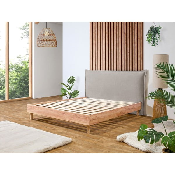 Svetlosivá/prírodná dvojlôžková posteľ s roštom 180x200 cm Charlie – Bobochic Paris-image-1