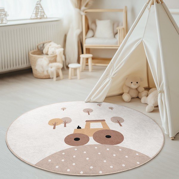 Béžový prateľný detský koberec ø120 cm Tractor World – Mila Home-image-4