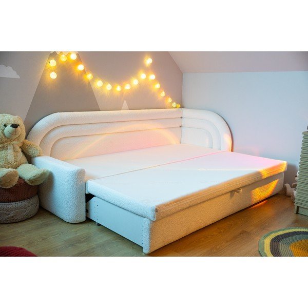 Krémovobiela rozkladacia/s úložným priestorom pohovka z textílie buklé ľavý roh 223 cm Fabillo – ELTAP-image-1