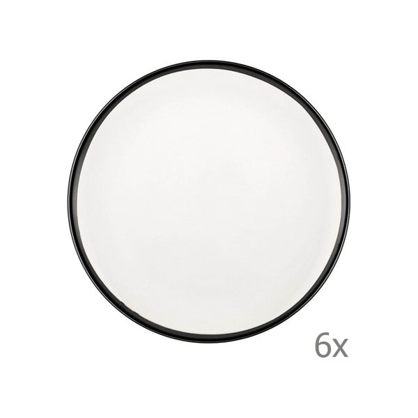Sada 6 bielych porcelánových dezertných tanierov Mia Halos Black, ⌀ 19 cm
