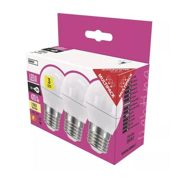 Teplé LED žiarovky v súprave 3 ks E27, 5 W - EMOS-image-1
