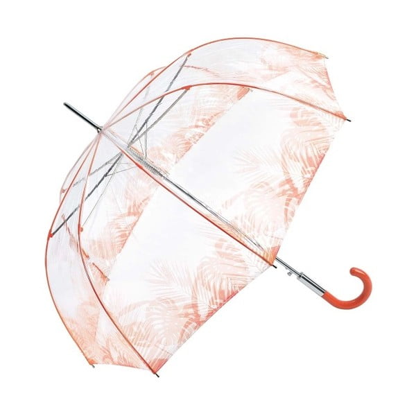 Transparentný tyčový dáždnik s oranžovými detailmi Ambiance Birdcage Tropical Leaves, ⌀ 86 cm