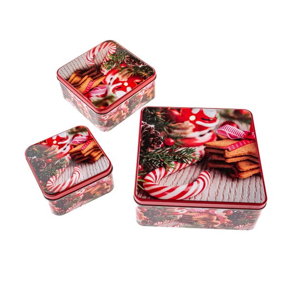 Kovové dózy v súprave 3 ks na zákusky Christmas – Dakls