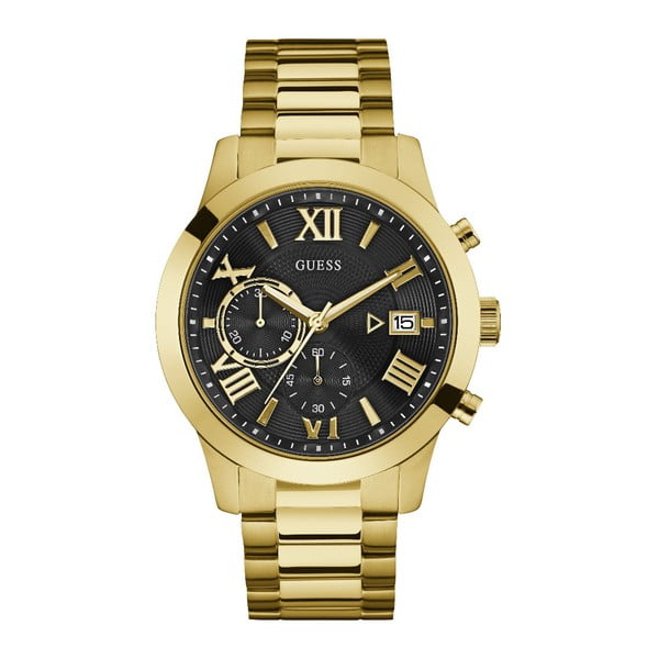 Pánske hodinky s antikoro remienkom v zlatej farbe Guess W0668G8