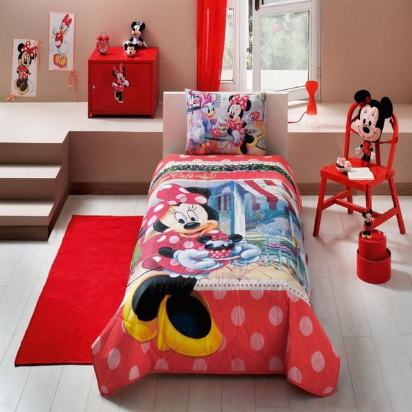 Detská bavlnená prikrývka cez posteľ s obliečkou na vankúš Minnie Tea Time, 160 x 220 cm