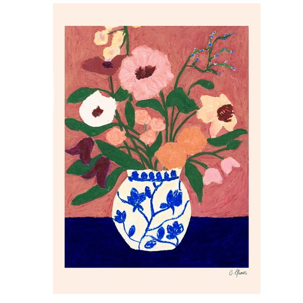 Plagát 30x40 cm Flowers on Blue Table – Carla Llanos – The Poster Club