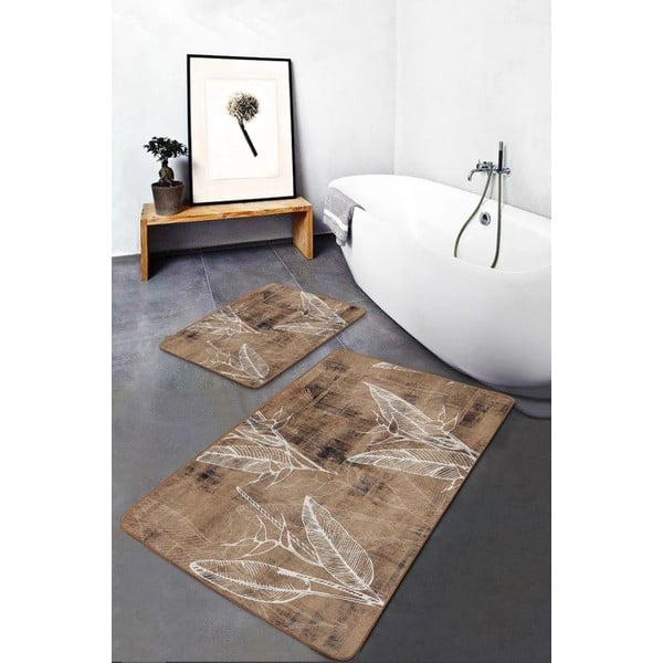 Hnedé zamatové kúpeľňové predložky v súprave 2 ks 60x100 cm – Mila Home-image-3