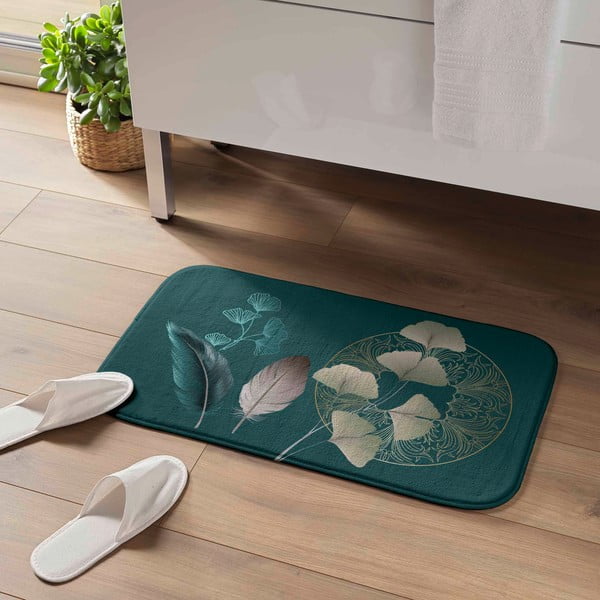 Tyrkysová kúpeľňová predložka 45x75 cm Ginkoblue – douceur d'intérieur-image-1