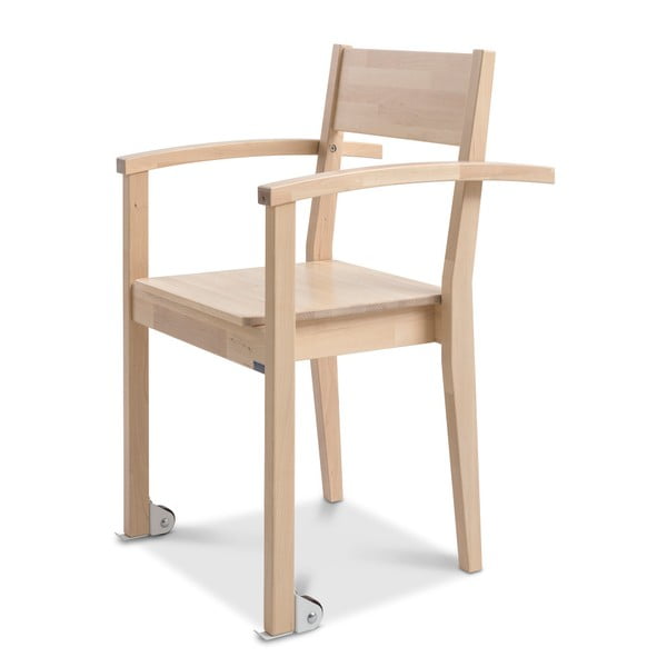 Lakovaná ručne vyrábaná jedálenská stolička z masívneho brezového dreva s kolieskami Kiteen Joki