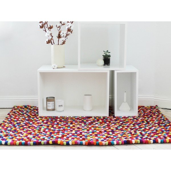 Tmavočervený guľôčkový vlnený koberec Wooldot Ball rugs, 100 x 150 cm-image-2