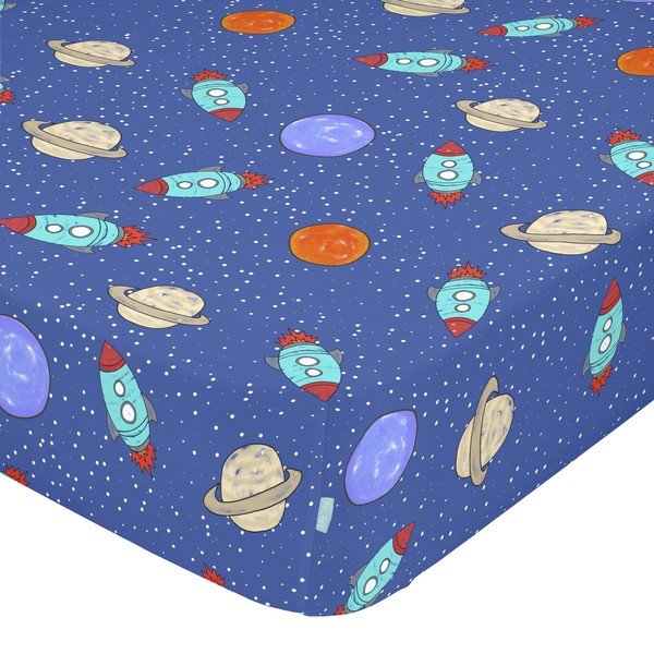 Modrá elastická bavlnená plachta Mr. Fox Space Rocket, 90 x 200 cm