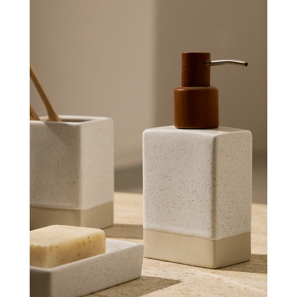 Krémová keramická nádobka na mydlo Careli – Kave Home-image-3