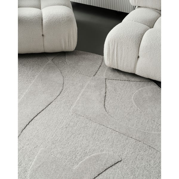 Svetlosivý vlnený okrúhly koberec ø 120 cm Morphic Botanica – Agnella-image-3