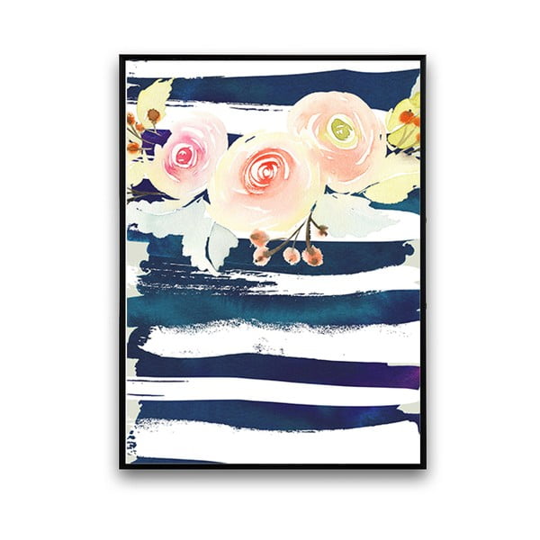 Plagát s kvetmi, bielo-modré pozadie, 30 x 40 cm
