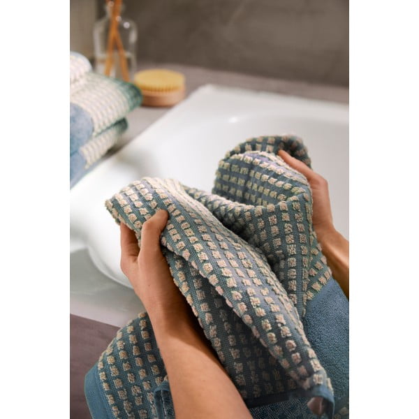 Svetlomodro-béžový uterák z bio bavlny 50x100 cm Check - JUNA-image-4