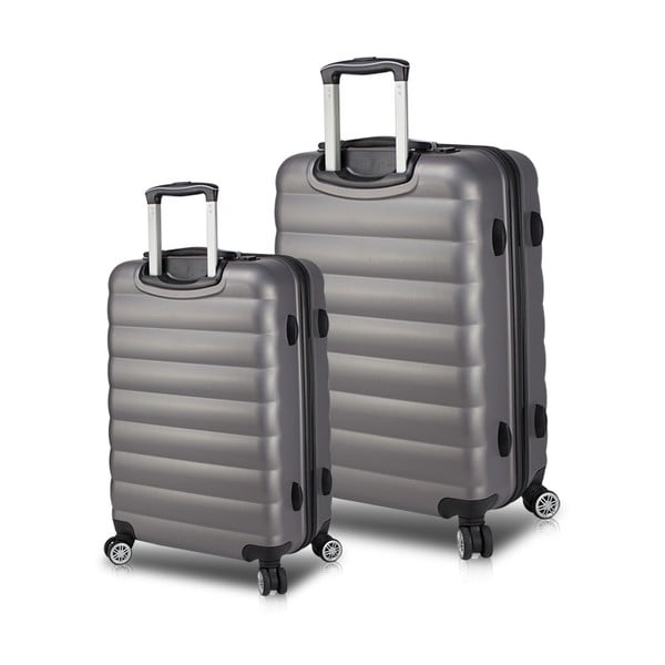 Sada 2 sivých cestovných kufrov na kolieskach s USB porty My Valice RESSNO Cabin & Medium