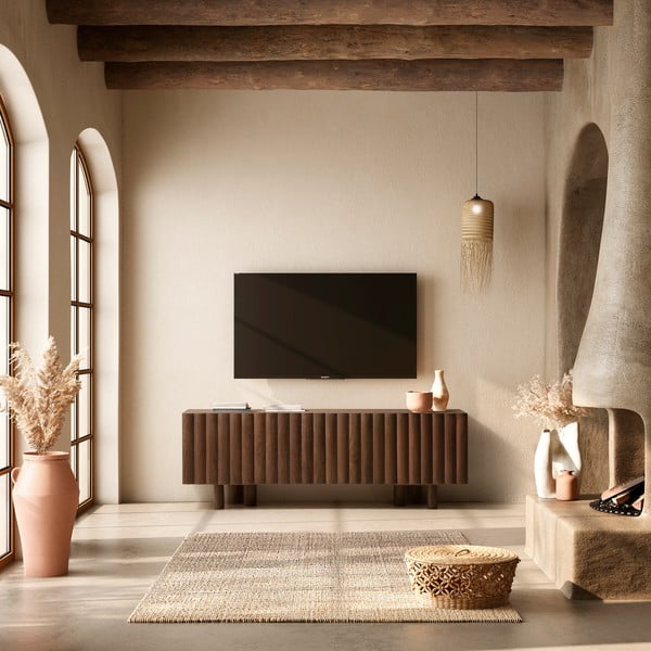 Hnedý TV stolík z mangového dreva 160x55x40 cm Tamira – MOME-image-1