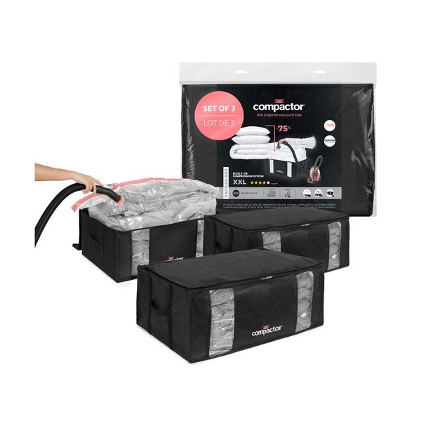 Čierne vákuové plastové úložné boxy v súprave 3 ks 65x45x27 cm Black Edition – Compactor